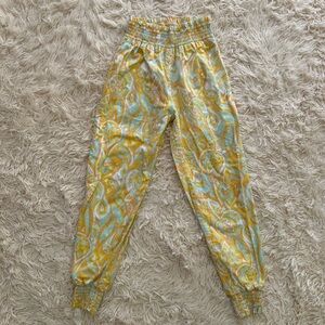 Rachel Zoe & Janie and Jack Yellow Blue Paisley Smocked Waist Jogger Pants SZ 8